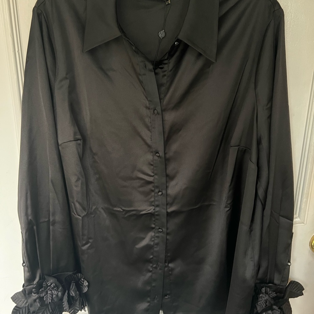 Black Satin Button Down Shirt